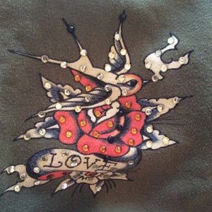 Green Ed Hardy “love” zip hoodie